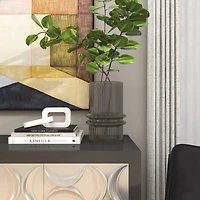 12" Gray Glass Wide Ribbed Vase with Fluted Center