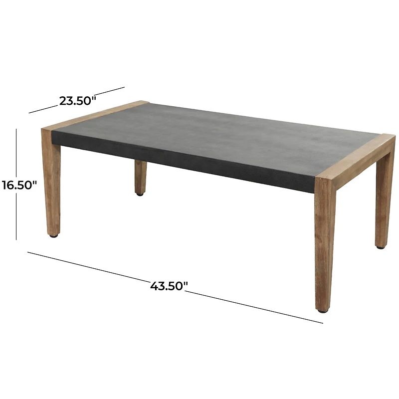 44" Dark Gray Wood Outdoor Coffee Table With Wood Legs
