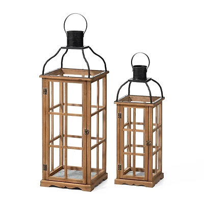 Glitzhome® Oversized Natural Farmhouse Wood & Metal Lanterns Set