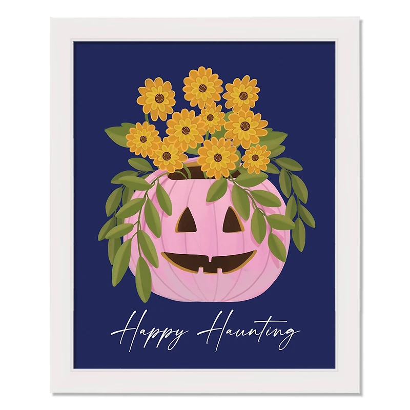 Floral Jack-O-Lantern White Framed Print Wall Art