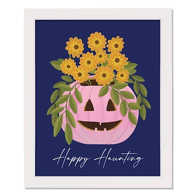 Floral Jack-O-Lantern White Framed Print Wall Art