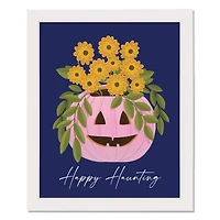 Floral Jack-O-Lantern White Framed Print Wall Art