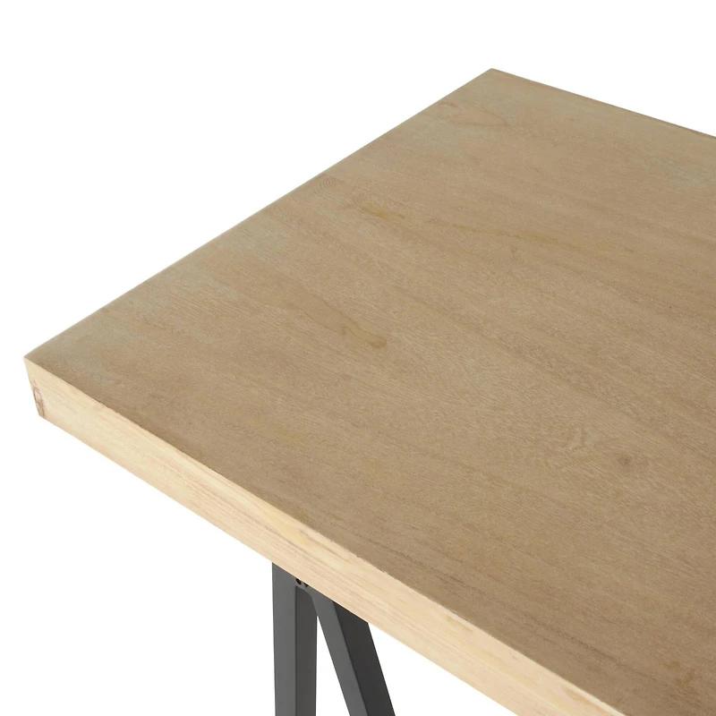 63" Brown Living Room Console Table with Black Metal Supports