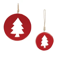 Red Wood Pine Tree Cut-Out Ornaments Set