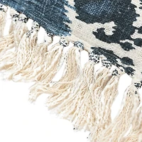 Hello Honey® Blue Stonewashed Ikat Pattern Woven Cotton Blend Pillow with Fringe