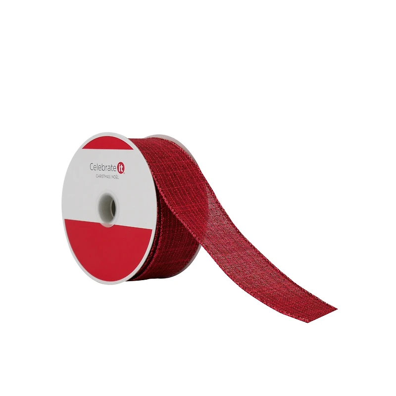 1.5" x 30ft. Burgundy Wired Faux Linen Ribbon by Celebrate It®