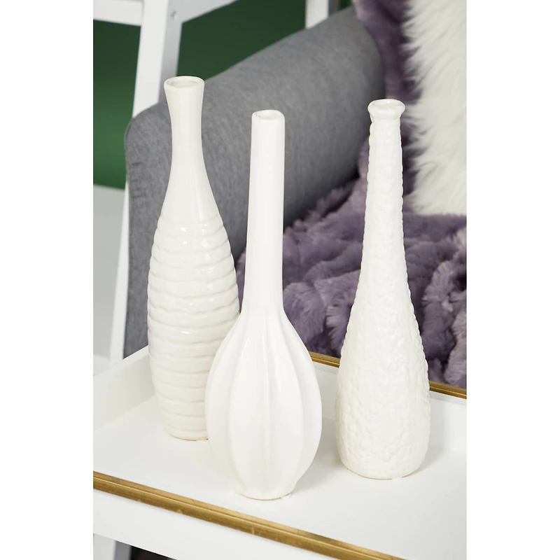 CosmoLiving by Cosmopolitan White Stoneware Modern Vase Set