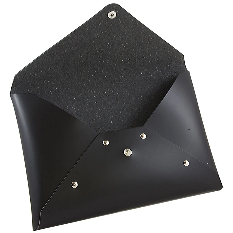 JAM Paper Black Medium Italian Leather Portfolio with Snap Closure