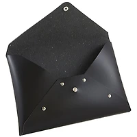 JAM Paper Black Medium Italian Leather Portfolio with Snap Closure