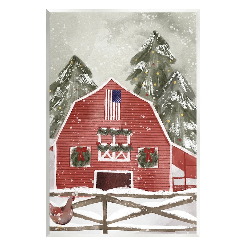 Stupell Industries Americana Barn Holiday Snow Scene Wall Plaque Art