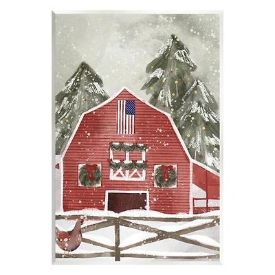 Stupell Industries Americana Barn Holiday Snow Scene Wall Plaque Art