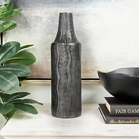 15" Black Metal Snakeskin Inspired Vase with Dimensional Wavy Accents