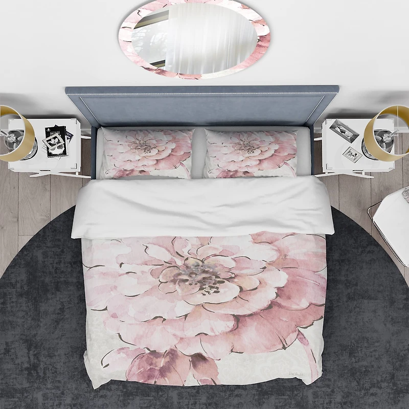 Designart 'Indigold Shabby Peonies Pink' Shabby Bedding Set