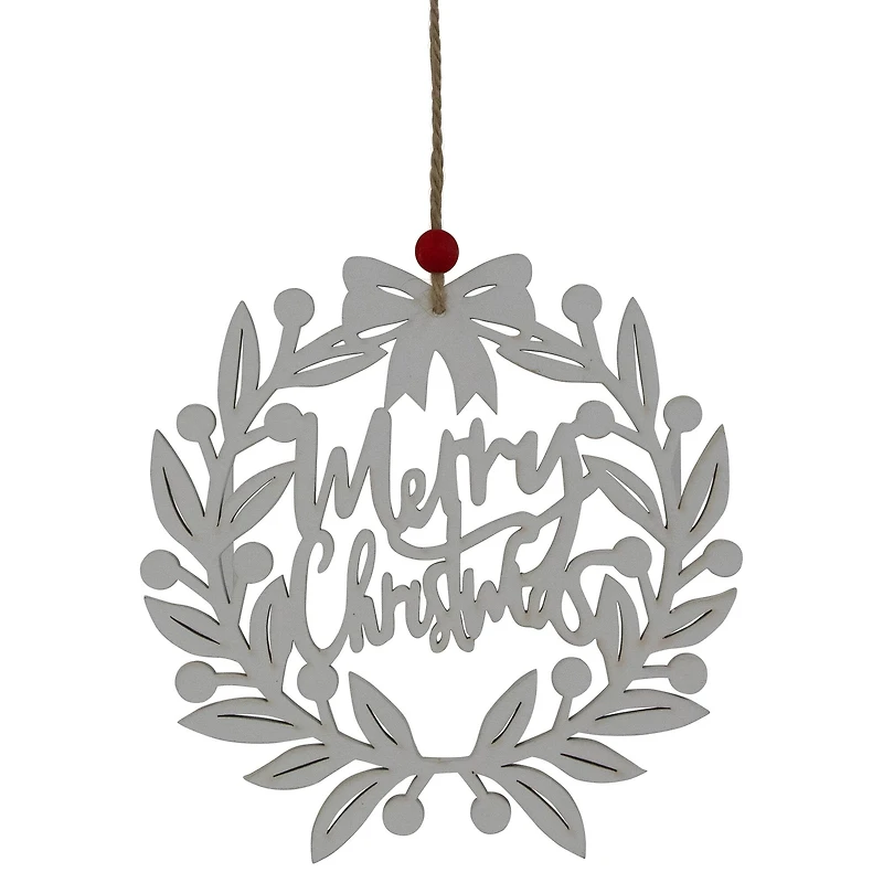 8" White "Merry Christmas" Wreath Cutout Hanging Ornament