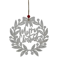 8" White "Merry Christmas" Wreath Cutout Hanging Ornament