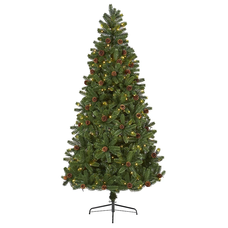 7.5ft. Pre-Lit Rocky Mountain Spruce Artificial Christmas Tree with Pinecones, Clear LED Lights