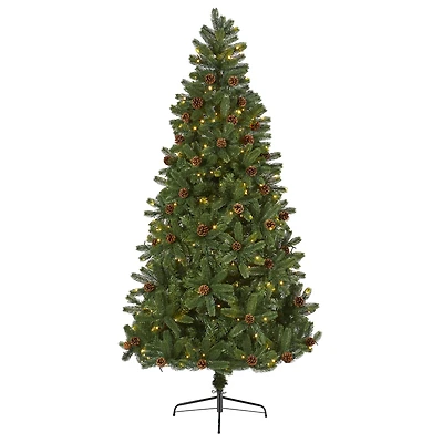 7.5ft. Pre-Lit Rocky Mountain Spruce Artificial Christmas Tree with Pinecones, Clear LED Lights