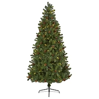 7.5ft. Pre-Lit Rocky Mountain Spruce Artificial Christmas Tree with Pinecones, Clear LED Lights