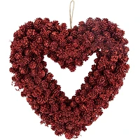 14" Red Valentine's Day Wooden Pinecone Rose Heart Wreath