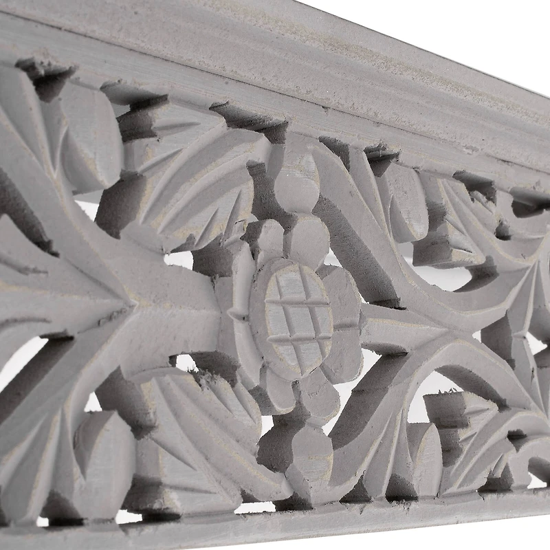24" Gray Hand-Carved Medallion Floating Wall Shelf