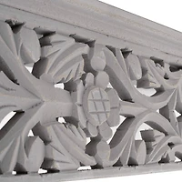 24" Gray Hand-Carved Medallion Floating Wall Shelf