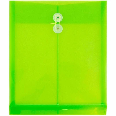 JAM Paper 9.75" x 13" Lime Green Plastic Button String Open End Envelopes, 108ct.