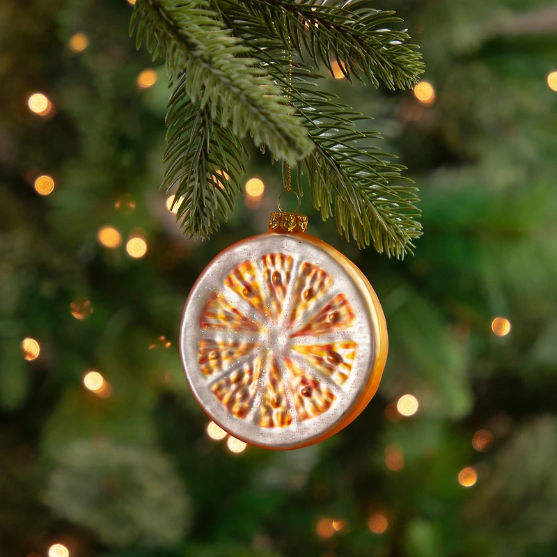 3.5" Glittered Orange Slice Glass Ornament