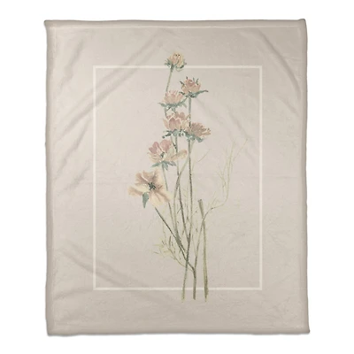 Faded Linen Floral Coral Fleece Blanket