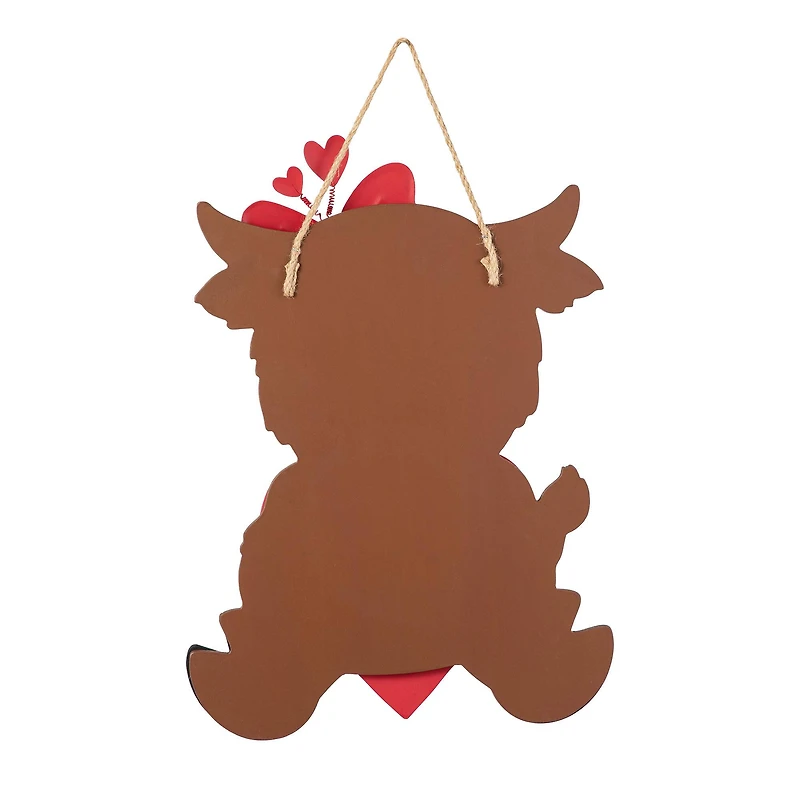 Glitzhome® 18" Valentine's Wooden Highland Cow Door Hanger