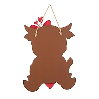 Glitzhome® 18" Valentine's Wooden Highland Cow Door Hanger