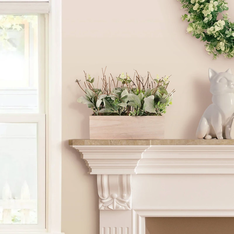 11" Lambs Ear Centerpiece in Woodgrain Planter