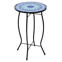 19" Blue Sun Mosaic Glass Patio Side Table