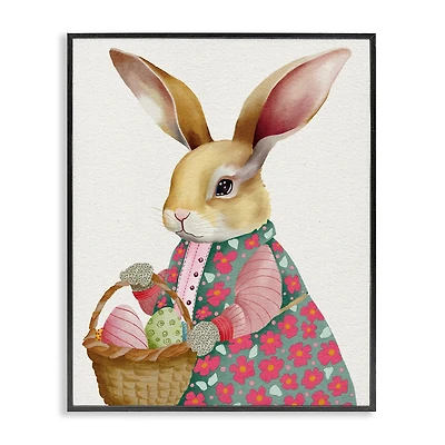 Stupell Industries Easter Bunny with Egg Basket Framed Giclée Wall Art
