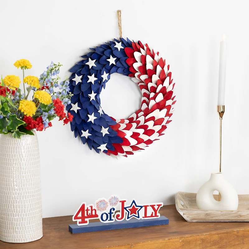 15" Petals & Stars Wooden Americana Wreath