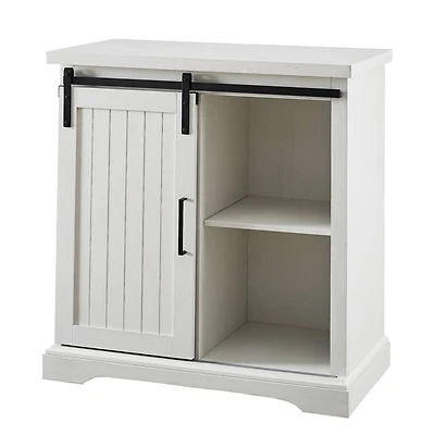Walker Edison 32" Brushed White Sliding Grooved Door Accent Console