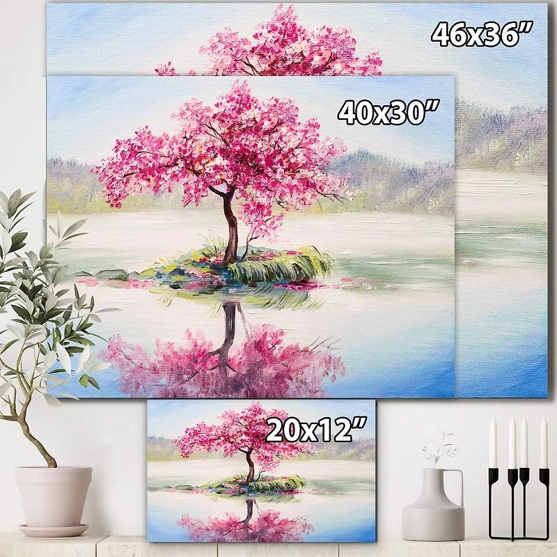 Designart - Japanese Cherry Blossom Tree On Little Idyllic IsLand