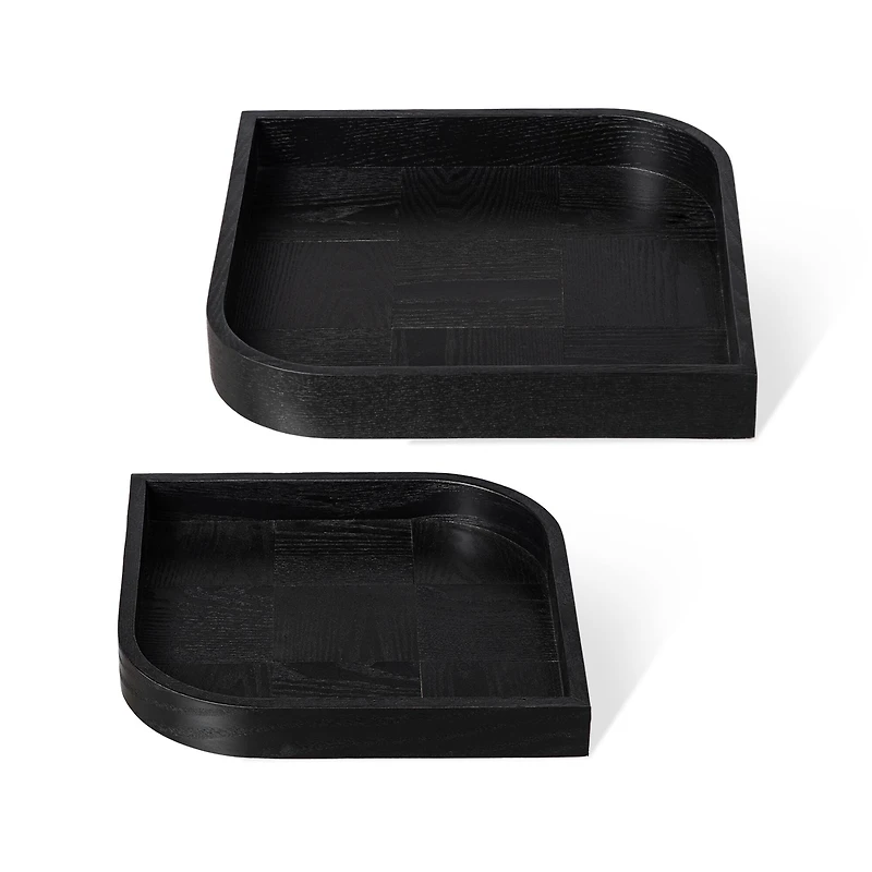 Glitzhome® Black Leaf Shape Ash Wood Decorative Trays Set