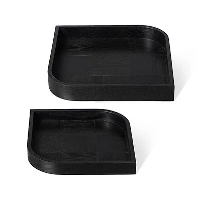 Glitzhome® Black Leaf Shape Ash Wood Decorative Trays Set