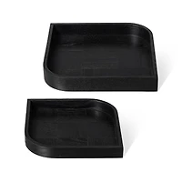 Glitzhome® Black Leaf Shape Ash Wood Decorative Trays Set