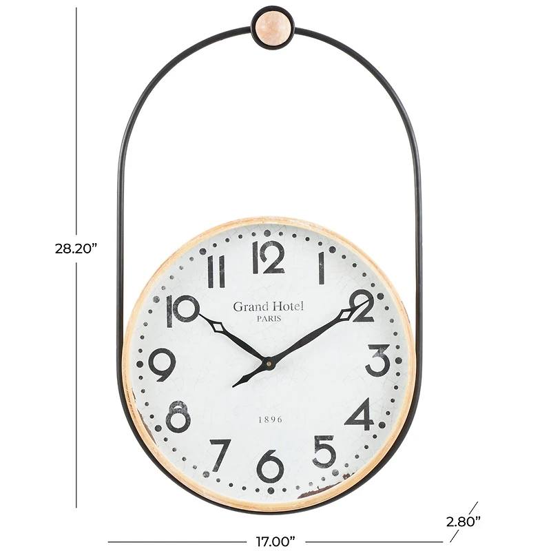 28" Suspended Hanging Wall Clock with Light Brown Woodgrain Frame