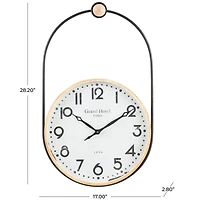 28" Suspended Hanging Wall Clock with Light Brown Woodgrain Frame