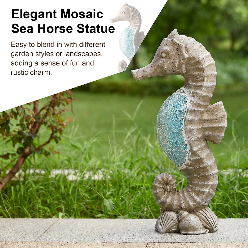 Glitzhome® 21" Faux Granite & Mosaic Seahorse Statue