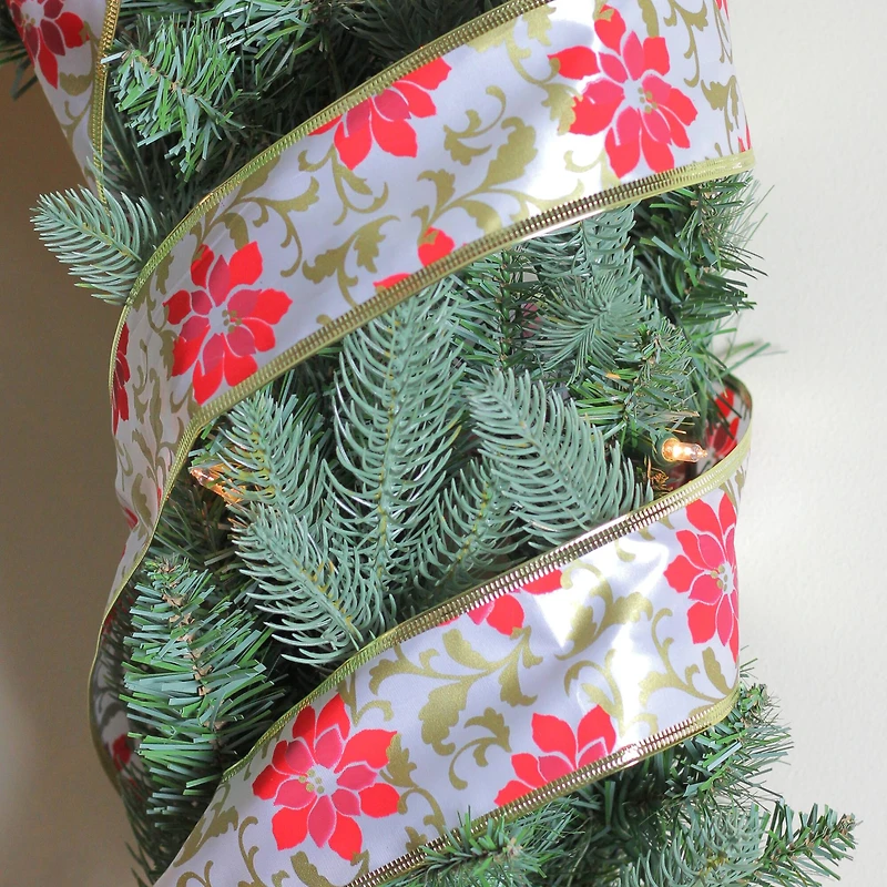 2.5" x 10yd. Wired Poinsettia Christmas Craft Ribbon, 12ct.