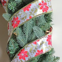 2.5" x 10yd. Wired Poinsettia Christmas Craft Ribbon, 12ct.