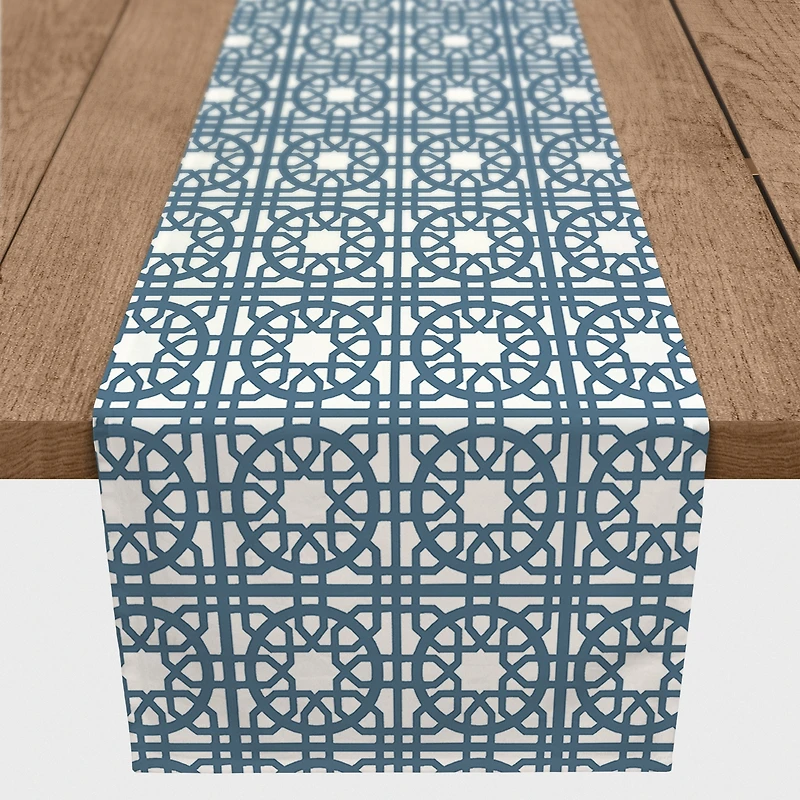 72" Blue Geo Tile Cotton Twill Runner