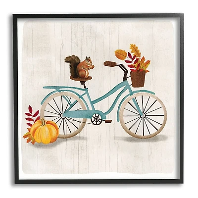 Stupell Industries Squirrel on Blue Bicycle Autumn Foliage Basket in Frame Wall Art