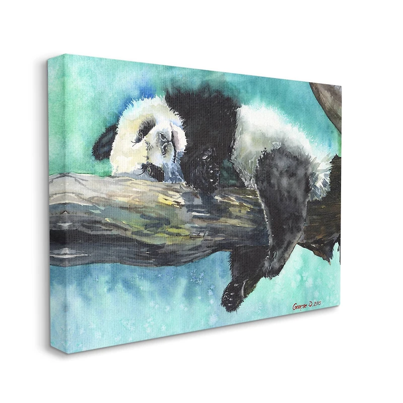 Stupell Industries Sleepy Baby Panda in Tree over Vibrant Blue Canvas Wall Art
