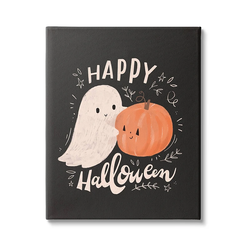 Stupell Industries Happy Halloween Smiling Ghost Pumpkin Canvas Wall Art