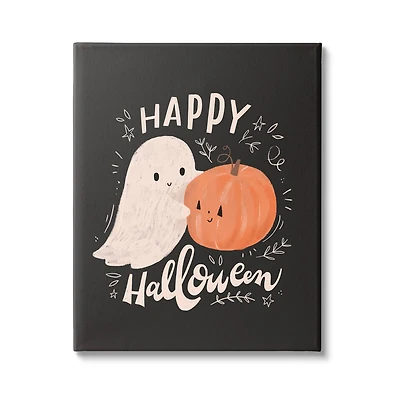 Stupell Industries Happy Halloween Smiling Ghost Pumpkin Canvas Wall Art