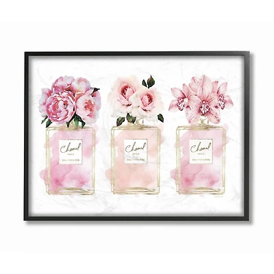 Stupell Industries Pink Flowers And Perfumes Glam Fashion Watercolor Design Framed Wall Art